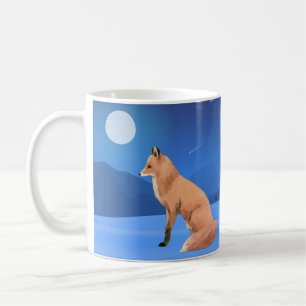 Renard et lune sur une tasse de nuit enneigée