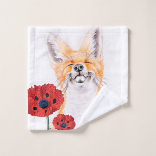 renard et pavot (Gant de toilette)