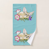 Renard Fennec Fleurs Roses Violettes Mignon Botani (Serviette à main)