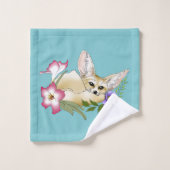 Renard Fennec Fleurs Roses Violettes Mignon Botani (Gant de toilette)