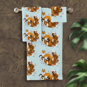Renard Kitsune Fantaisiste Fleurs de Cerisier Bleu