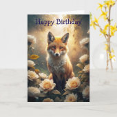 Renard mignon avec fleurs Carte d'anniversaire (Fleur jaune)