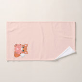 Renard Mignon & Monogramme sur Rose Corail Clair (Serviette à main)