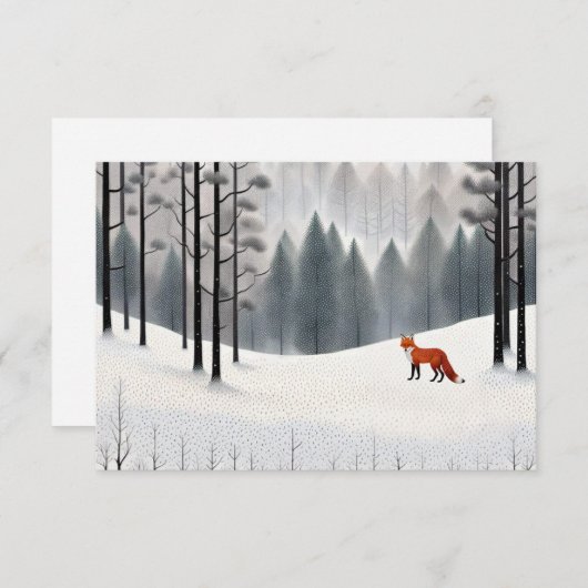 Renard moderne en forêt d'hiver Carte de Noël (Devant / Derrière)