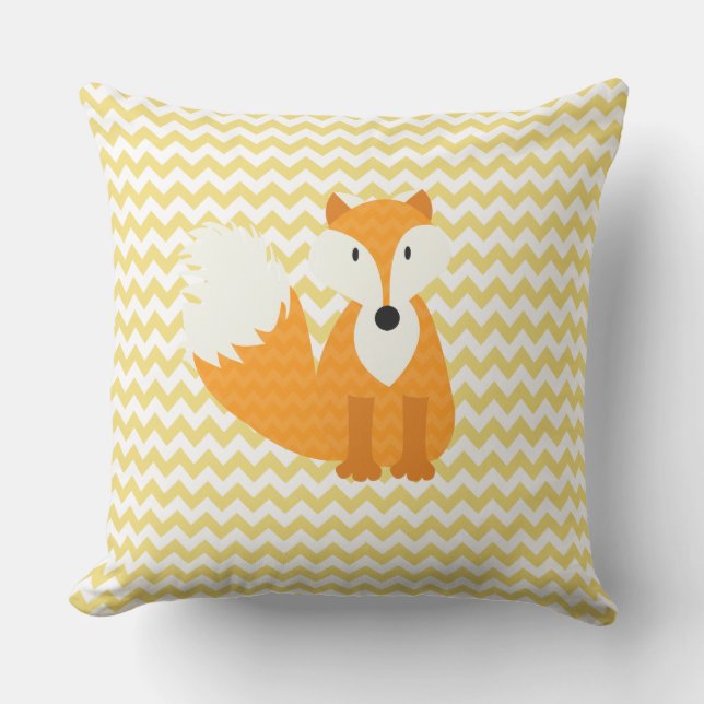 Renard orange sur Chevron jaune Coussin extérieur (Recto)