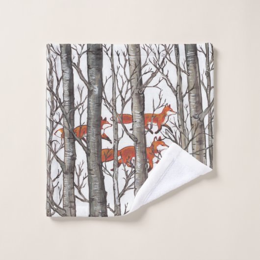 Renard renard renard en gris hiver Woods ensemble  (Gant de toilette)