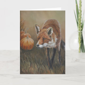 Renard rouge avec carte de voeux d'art Citrouille