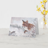 Renard rouge dans la carte de voeux d'art de la fa (Fleur jaune)