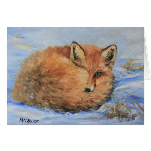 Renard rouge dans la carte de voeux neige (Devant horizontal)