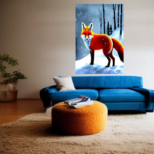 Renard rouge dans la neige AI Art Poster