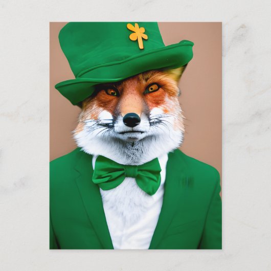 Renard rouge dans une carte postale verte St. Patr (Devant)