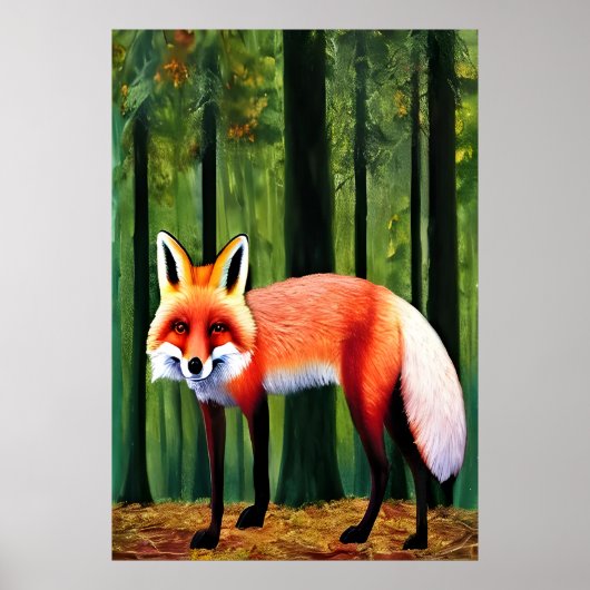 Renard rouge debout dans la forêt | AI Art Poster (Devant)