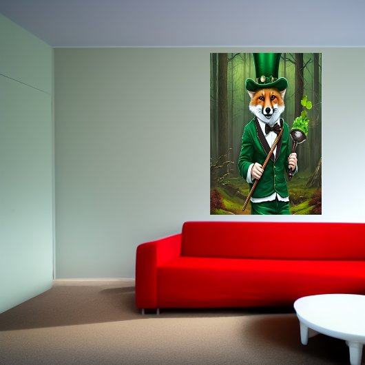 Renard rouge en vêtements verts | AI Art Poster