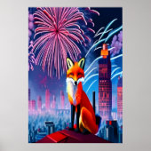 Renard rouge et feu d'artifice | AI Art Poster (Devant)