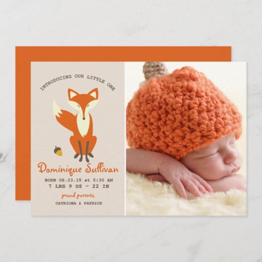 Renard rouge | Faire-part de naissance photo Woodl (Devant / Derrière)