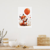 Renard rouge Whimsical avec Poster Balloon Orange (Cuisine)