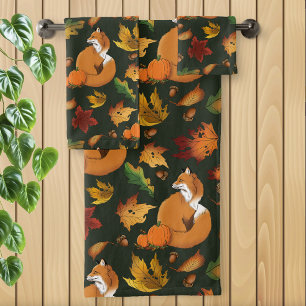 Renard roux Feuilles d'automne Glands Motif vert
