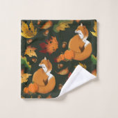 Renard roux Feuilles d'automne Glands Motif vert (Gant de toilette)