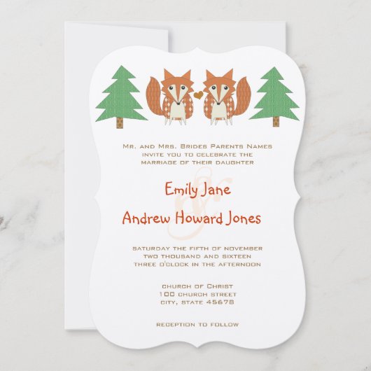 Renard rustique et Faire-part de mariage de pin (Devant)