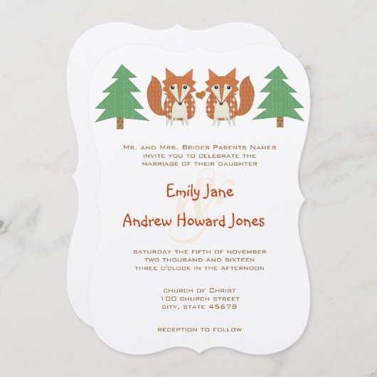 Renard rustique et Faire-part de mariage de pin (Devant / Derrière)