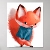 Renard timide aquarelle mignon | Impression murale (Devant)