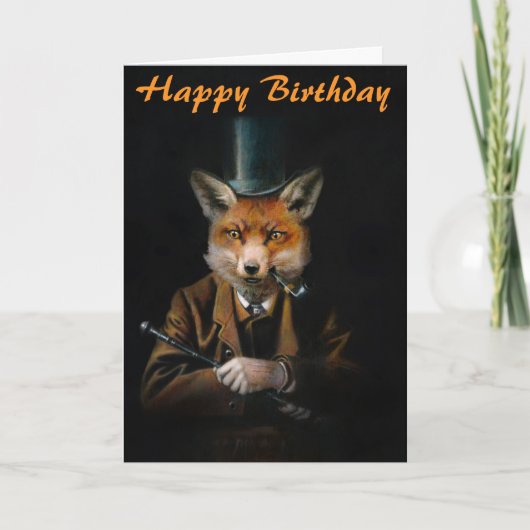 Renard vintage en Casquette Carte d'anniversaire (Devant)