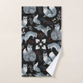 Renards bleus stylisés avec des motifs floraux com (Serviette à main)