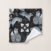 Renards bleus stylisés avec des motifs floraux com (Gant de toilette)
