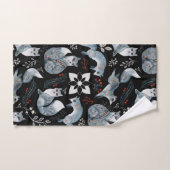 Renards bleus stylisés avec des motifs floraux com (Serviette à main)