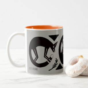 Renards et fleurs anciens sur mug gris/orange