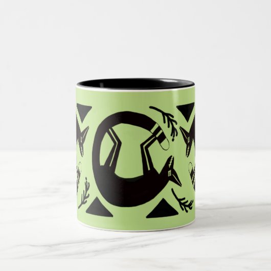 Renards et fleurs anciens sur une tasse verte lite (Centre)