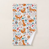 Renards Rouges Mignons & Fleurs Colorées (Serviette à main)