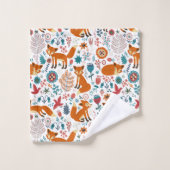 Renards Rouges Mignons & Fleurs Colorées (Gant de toilette)