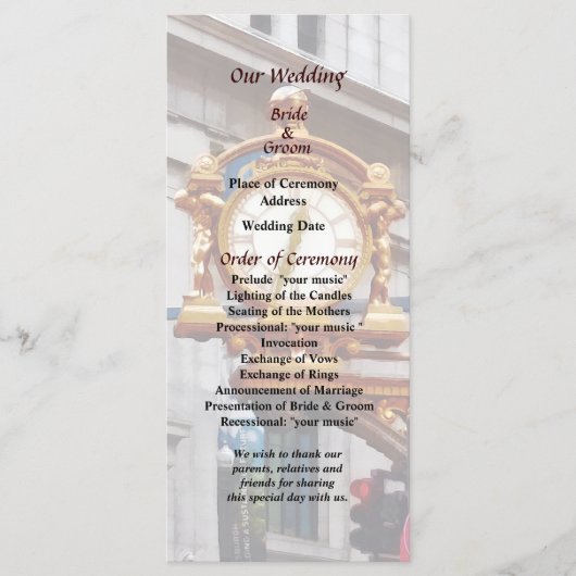 Rencontrez-moi sous l'horloge Programme de mariage (Devant)