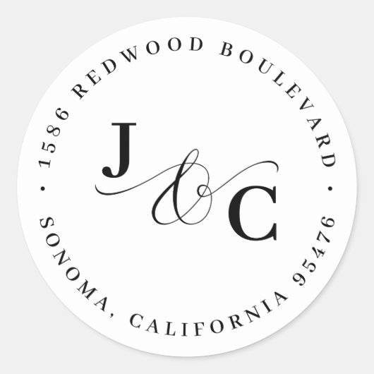 Rendement zwart-wit monogram ronde sticker (Voorkant)