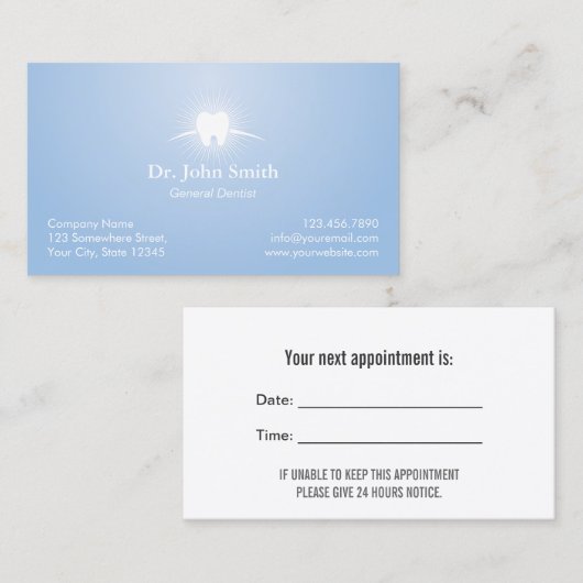 Rendez-vous bleu-clair de dentiste de soins (Devant / Derrière)