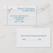 Rendez-vous Carte de visite de papier évalué de professeurs (Devant / Derrière)