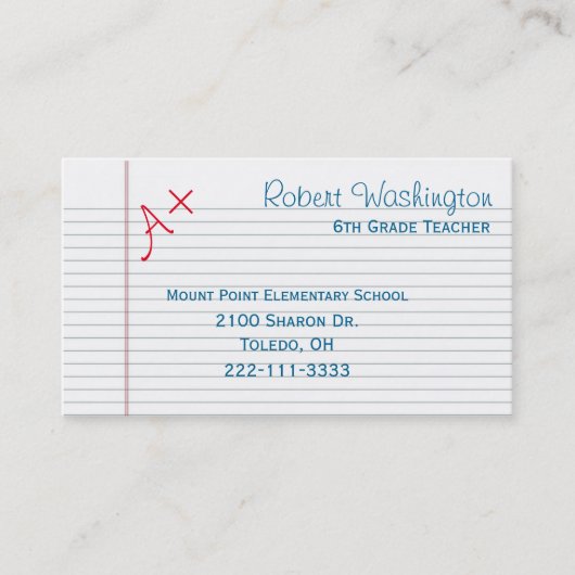Rendez-vous Carte de visite de papier évalué de professeurs (Devant)