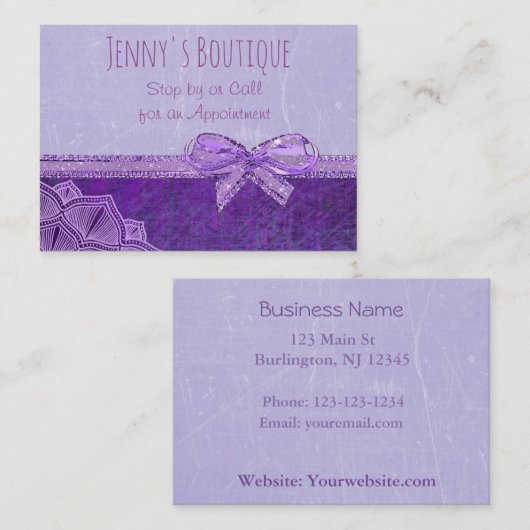 Rendez-vous Carte de visite Lavande et Bow pourpre (Devant / Derrière)