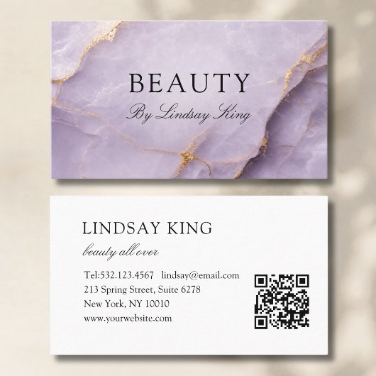 Rendez-vous Carte de visite QR Code Marbre Violet Élégant