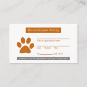 Rendez-vous Carte de visite vétérinaire avec nomination (Dos)