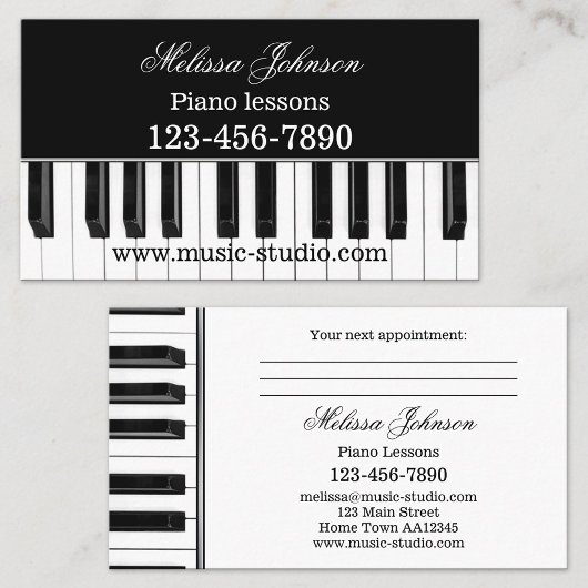 Rendez-vous Cours de piano Musique Carte de visite de rendez-v