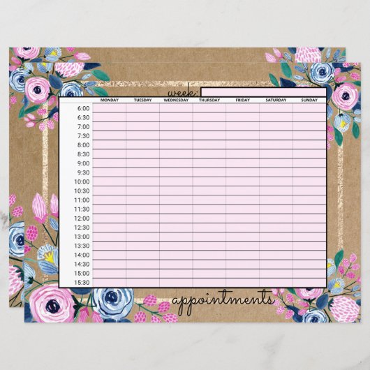 Rendez-vous d'affaires en papier kraft or floral r (Devant / Derrière)