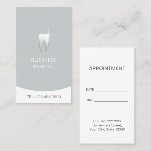 Rendez-vous dentaire argenté moderne de dentiste (Devant / Derrière)