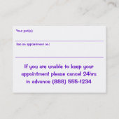 Rendez-vous et carte de visite de toilettage (Dos)