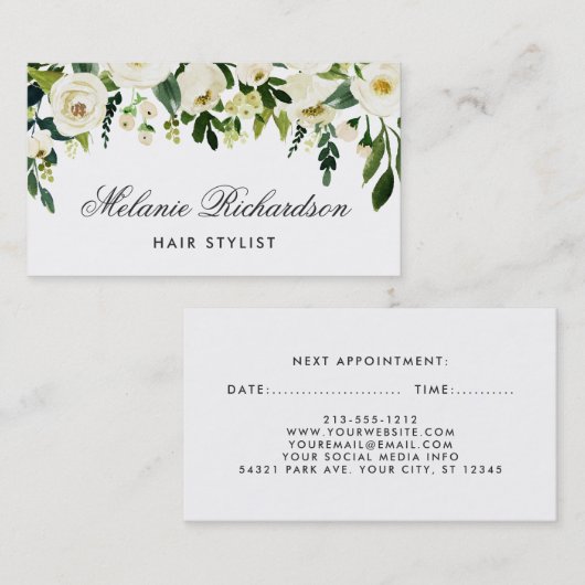 Rendez-vous floral vert et blanc B de coiffeur (Devant / Derrière)