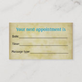 Rendez-vous Modèle de carte de visite de thérapeute de massage (Dos)