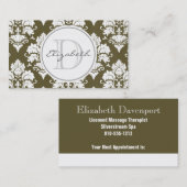 Rendez-vous Monogramme Damas vert Carte de visite de rendez-vo (Devant / Derrière)