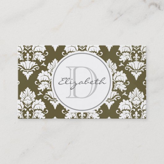 Rendez-vous Monogramme Damas vert Carte de visite de rendez-vo (Devant)