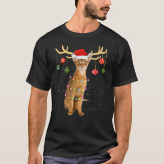 rendier Abyssiniaanse kat met kerstmis L T-shirt